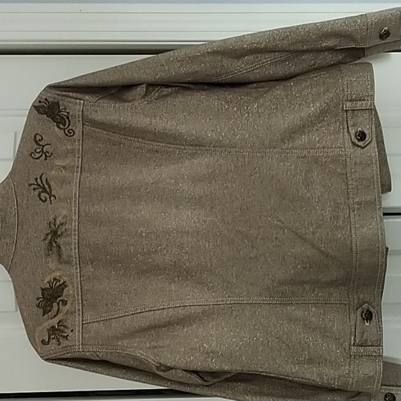 Chico's Gold/Brown Denim Jacket with Embroidery Sz Chico's 1 (Sz 8 or small) - Picture 9 of 14